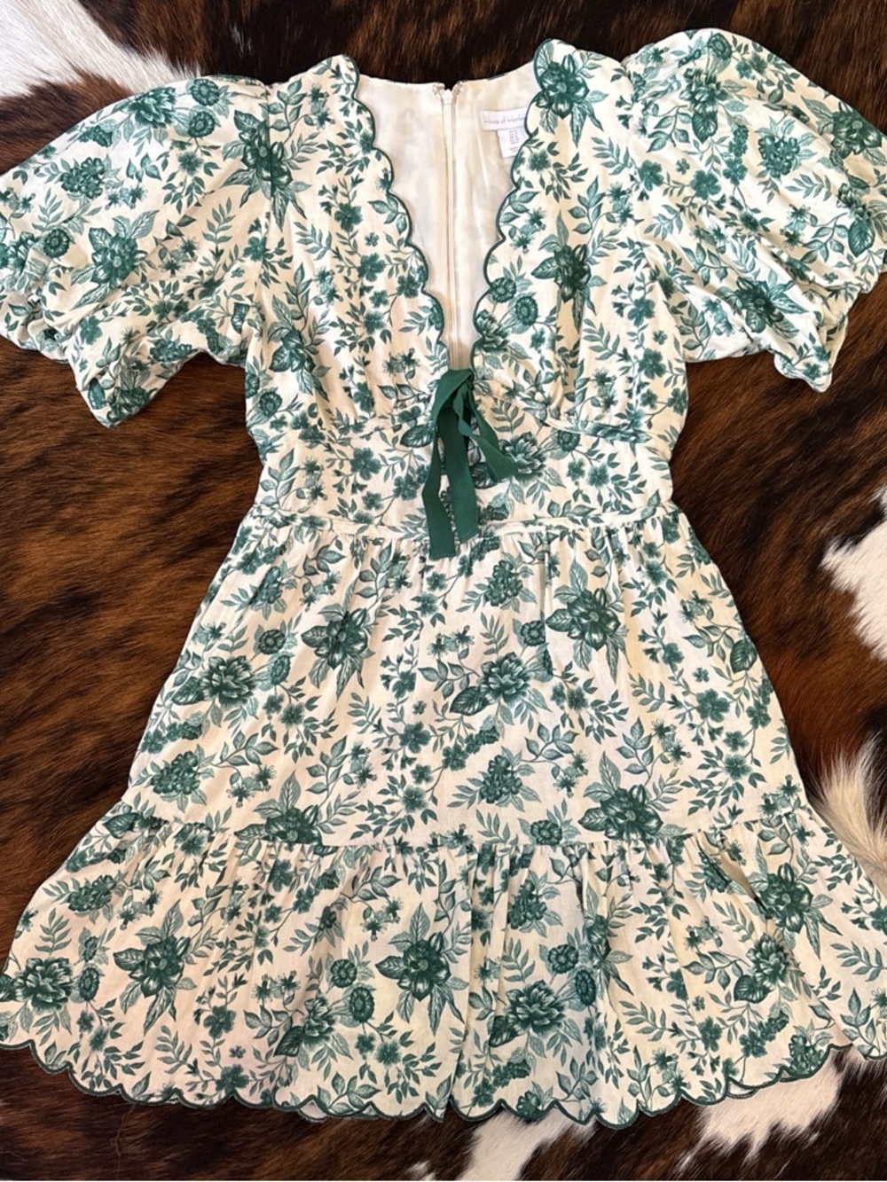 House of Harlow 1960 Cream Dress with Green Floral Accents